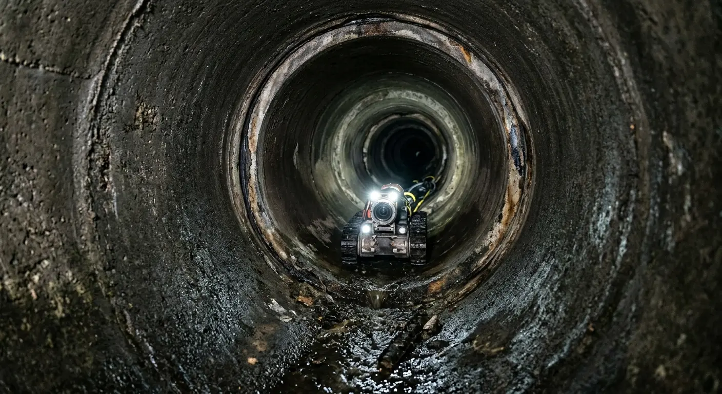 Robotic sewer camera inspecting pipe interior for Drain Snake Service in Kaser